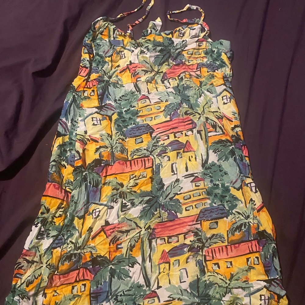 yellow and green hawaiian print halter top with adjustable straps - super cute